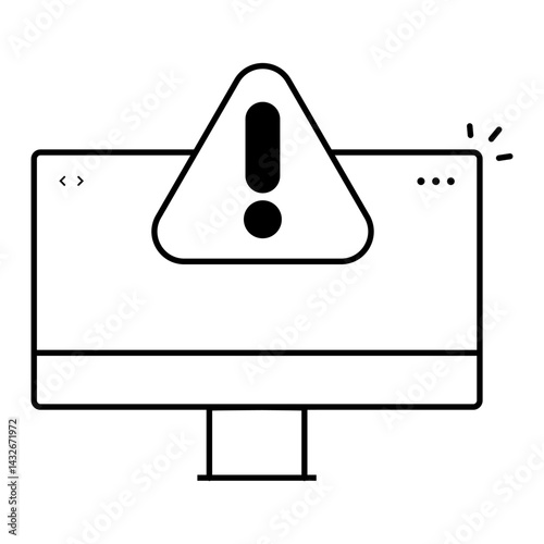 Warning Alert Screen. Computer display with alert icon for system warning or critical notification