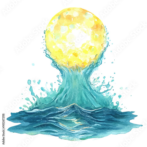 watercolor of Glowing Plankton Lighting Up The Tide, vector, isolated on a white background.