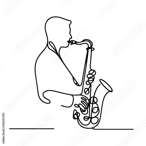 Man playing saxophone in one line drawing