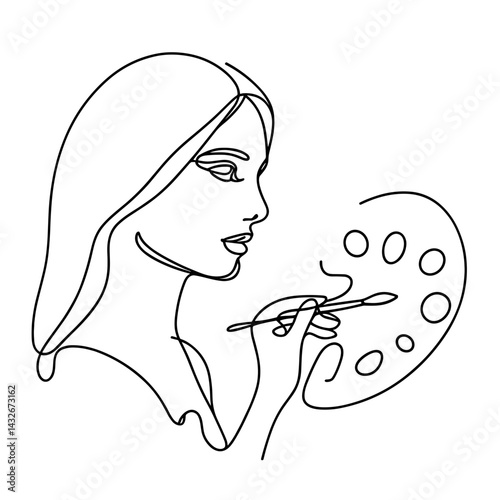 Female artist painting with palette in hand
