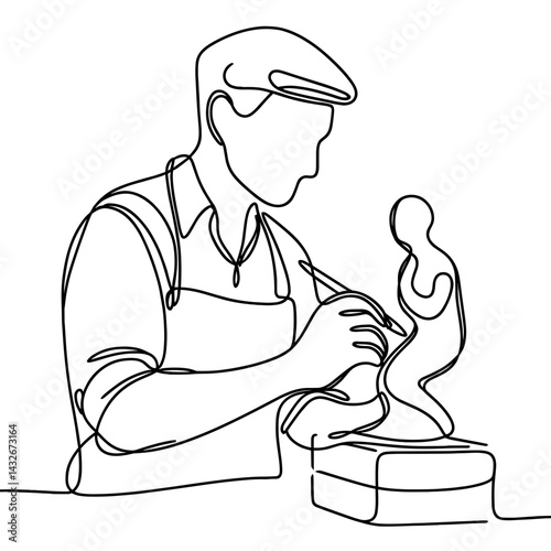 Sculptor working on abstract figure line drawing