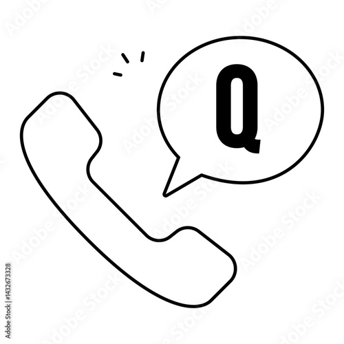 Phone Support Question. Phone receiver with Q speech bubble for inquiry or customer call query