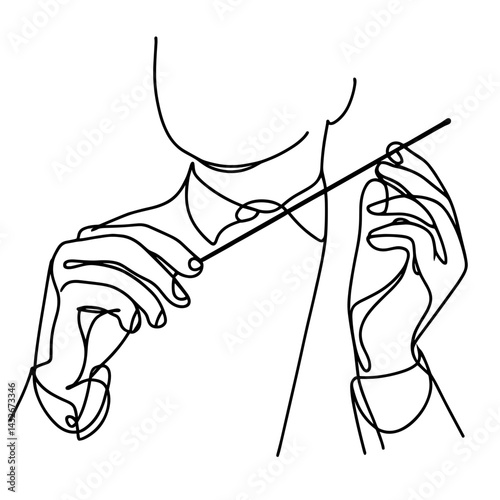 Conductor holding baton in one line drawing