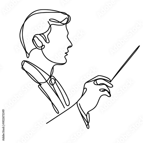 Male conductor leading orchestra in line style