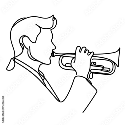Trumpet player in continuous line style