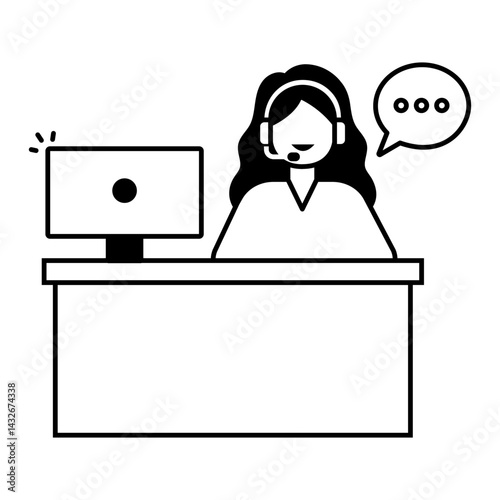 IT Help Desk Agent Female. Female support agent at desk with headset for technical support and communication