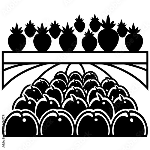 Vector silhouette of a vegetable garden with rows of tomatoes and herbs