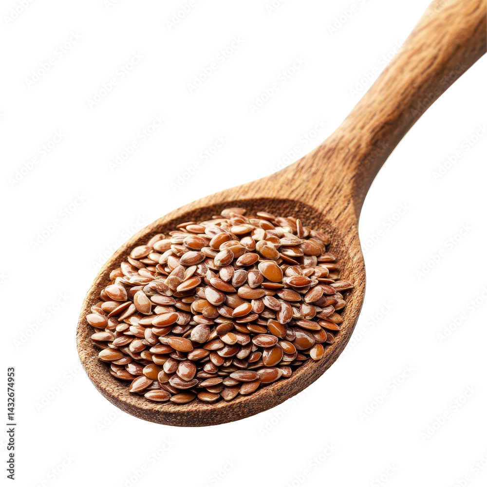 Flax seeds in wooden spoon isolated on a transparent background for culinary and health uses, Flax seeds in wood spoon isolated on transparent background Flax seeds in wooden spoon isolated on a transparent background for culinary and health uses, Flax seeds in wood spoon isolated on transparent background