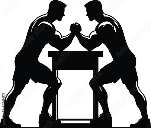 Muscular body builder arm wrestling Silhouette Vector Illustration isolated on a white background