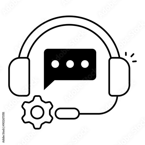 Chat Support Configuration. Headset with chat bubble and settings gear for live support setup