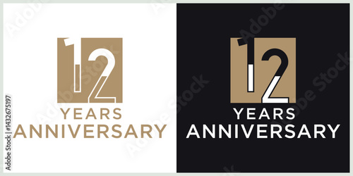 anniversary 12th logotype vector with brown and white color for special celebration day