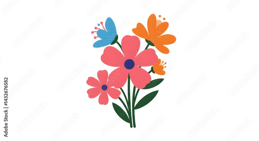 Obraz premium Vibrant Floral Bouquet Illustration Colorful Flowers in a Simple Design