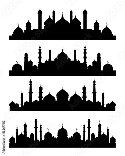 mosque silhouette vector with islamic cityscape