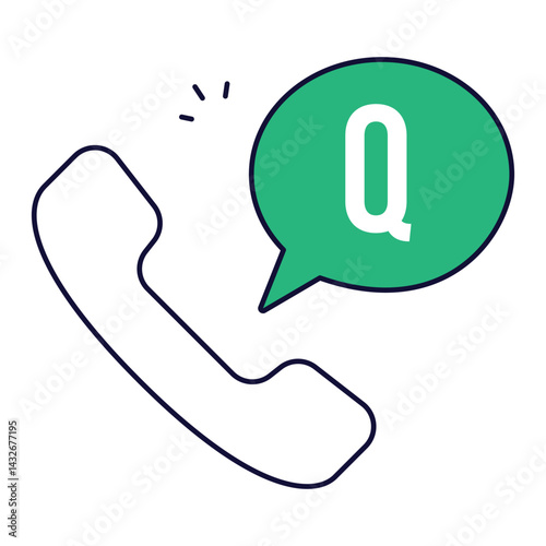 Phone Support Question. Phone receiver with Q speech bubble for inquiry or customer call query