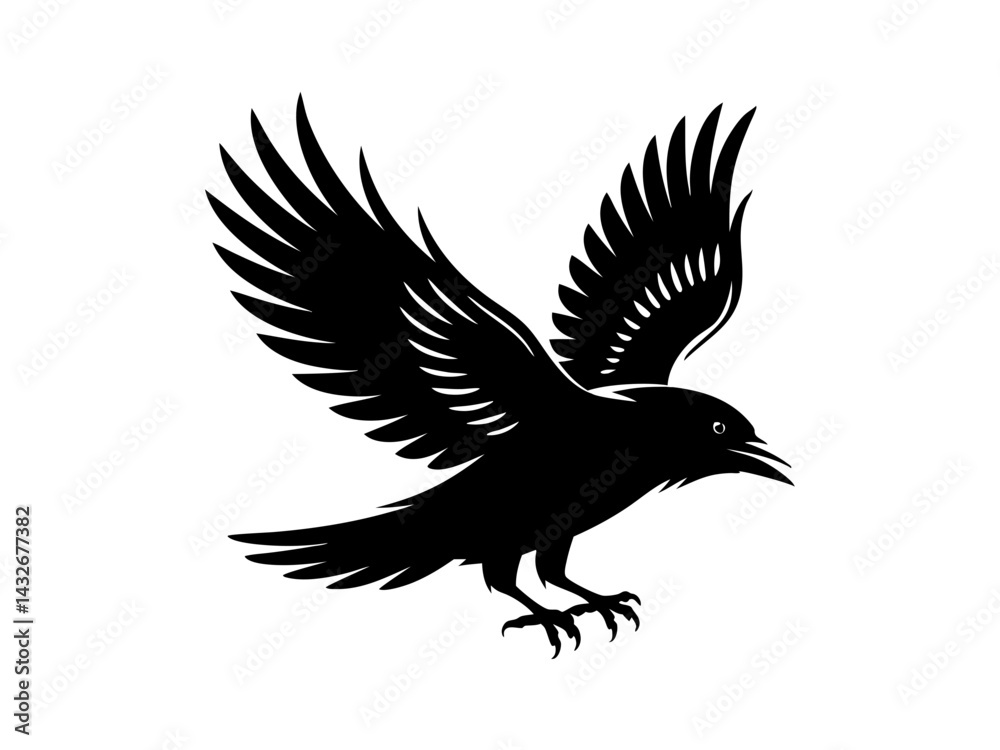 Fototapeta premium Crow bird silhouette with spread wings vector illustration