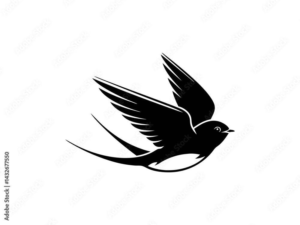 Fototapeta premium Flying swallow bird silhouette illustration with outstretched wings
