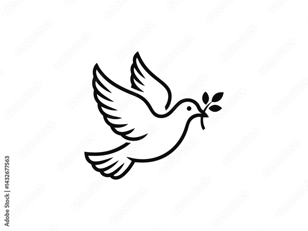 Fototapeta premium Peace Dove with Olive Branch Vector Line Art Icon