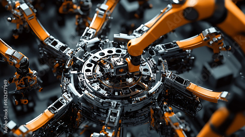A robotic arm in a futuristic drone assembly facility, constructing autonomous flying machines, Drone-tech style