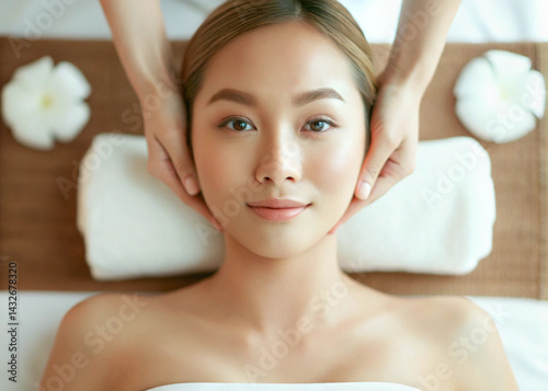 顔に触れる女性 、 スキンケア、美容のイメージ