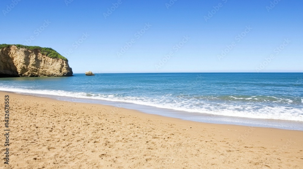 Obraz premium Beautiful coastal background, vibrant blue water, golden sands.