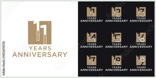 anniversary set logotype vector with brown and white color for special celebration day
