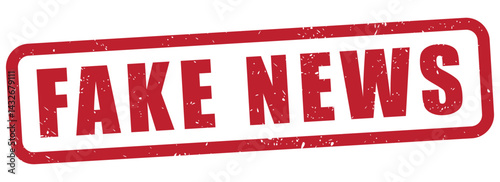fake news text with a rubber stamp effect, distressed grunge texture, misinformation, propaganda, hoax, disinformation, lie, transparent background, red grunge rubber stamp, isolated vector,	