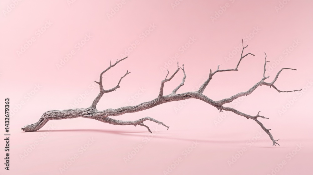 Fototapeta premium Bare Branch Against A Soft Pink Background
