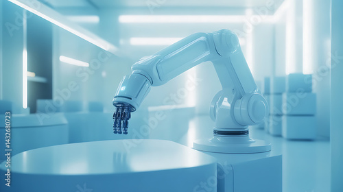 A robotic arm in a futuristic warehouse, sorting and transporting packages efficiently, Logistics-tech style
