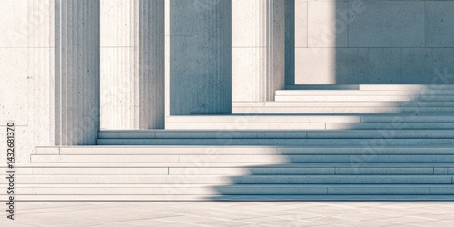 Architectural Grandeur: Sunlight Illuminating Classic Columns and Steps