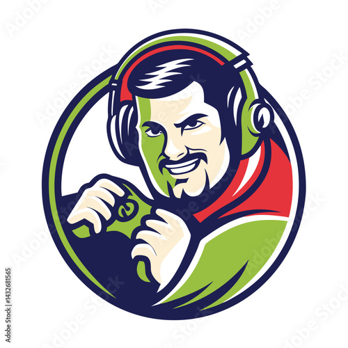 Gamer holding a controller, wearing headphones