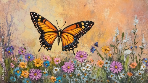Painted butterfly amidst wildflowers