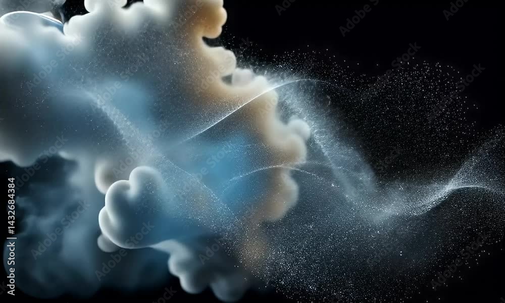 Abstract cloud of particles against black background.