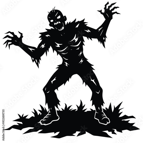 Cartoon Silhouette Zombie Reaching, Scary, Horror, Monster, Walking Dead, Halloween