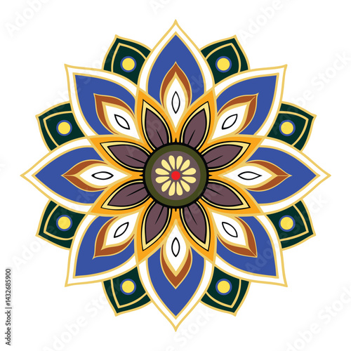 Colorful Floral Mandala Vector Design | Decorative Symmetrical Pattern Art.