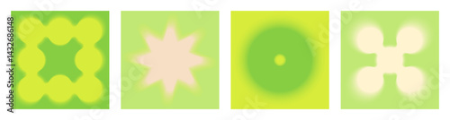 Soft blurry shape background collection. Set of trendy gradient posters with cool smooth motion effect. Squared green cover template