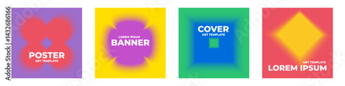 Soft blurry shape background collection. Set of trendy gradient posters with cool smooth motion effect. Squared cover template