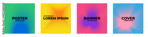 Soft blurry shape background collection. Set of trendy gradient posters with cool smooth motion effect. Squared cover template