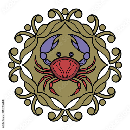 Bold & Vibrant Crab Mandala Vector – Intricate Marine Art Design.