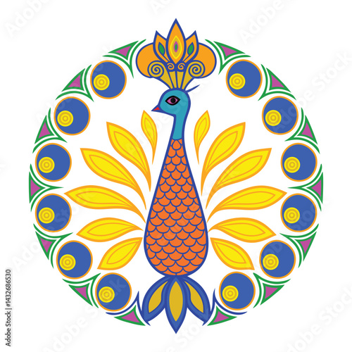 Intricate Peacock Mandala Vector – Vibrant & Ornamental Design.