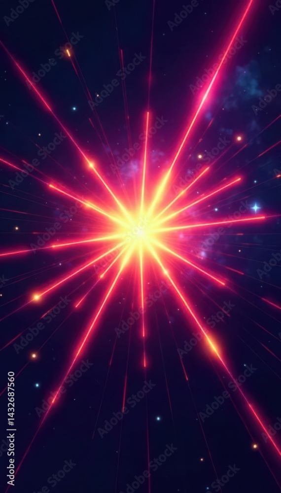 Obraz premium Dynamic starburst, brilliant glow, sharp vector lines , night, energy