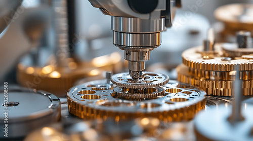 A robotic arm in a precision watchmaking workshop, assembling intricate mechanical components, Horology-tech style