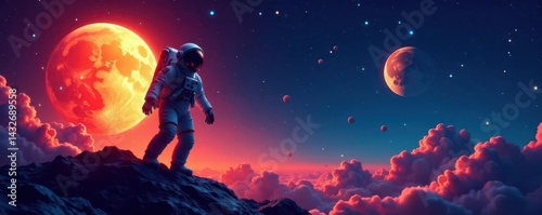 Wallpaper Mural Cosmic background with astronaut, sun, moon, stars, rocket Editable vector , solar, vector Torontodigital.ca