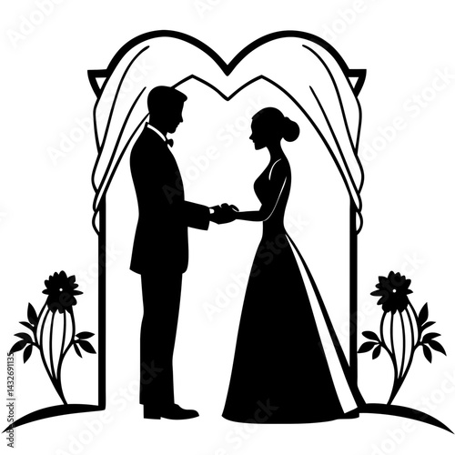 A silhouette of a couple standing at the altar, exchanging vows in a romantic and emotional moment 
