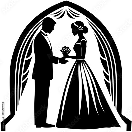 A silhouette of a couple standing at the altar, exchanging vows in a romantic and emotional moment 