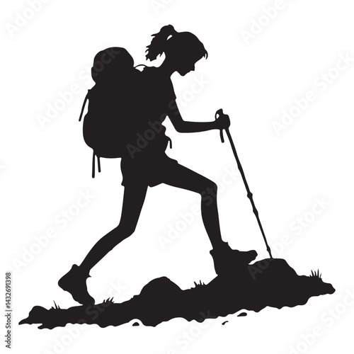 Girl hiking silhouette vector