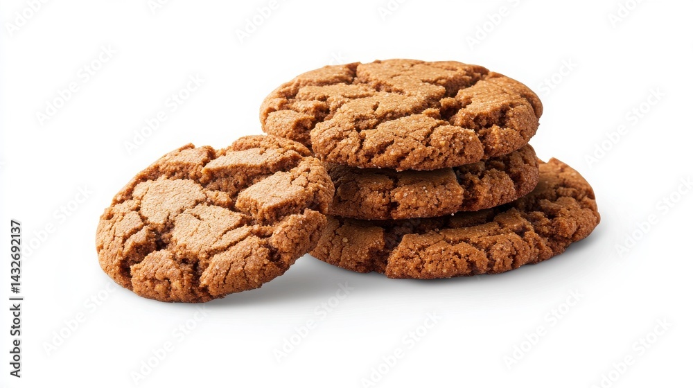 Closeup Of Brown And Golden Cookies Stacked On White Backgrounds Closeup Of Brown And Golden Cookies Stacked On White Backgrounds