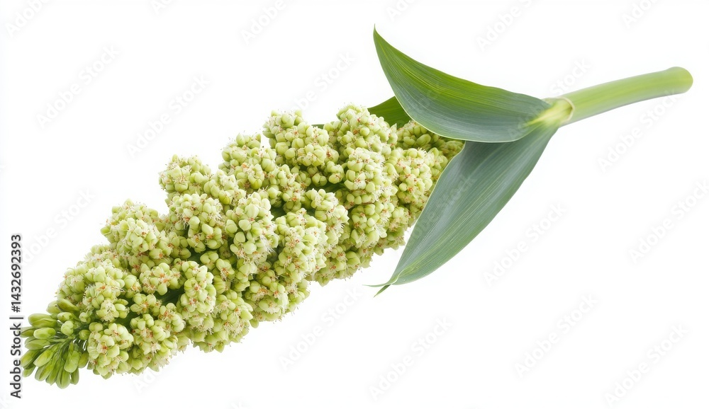 Obraz premium Closeup Of Green Grain Plant On White Background