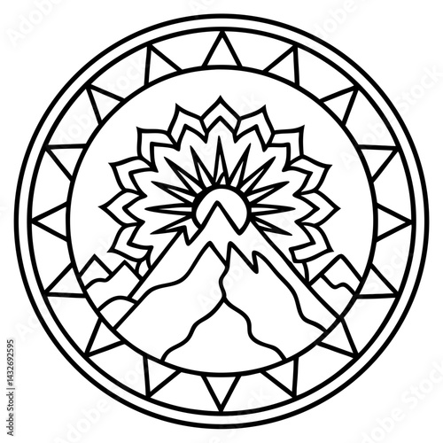 Volcano-themed mandala drawing