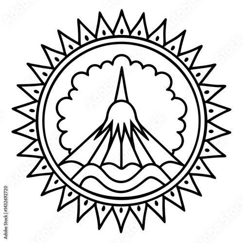 Volcano-themed mandala drawing