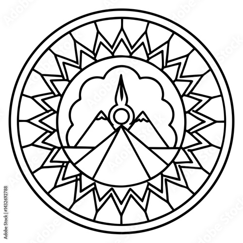 Volcano-themed mandala drawing